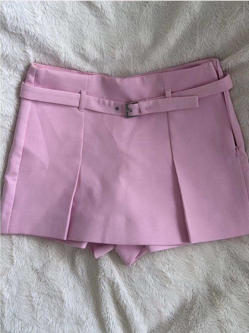 Zara Light Pink Pleated Skort with Slim Belt